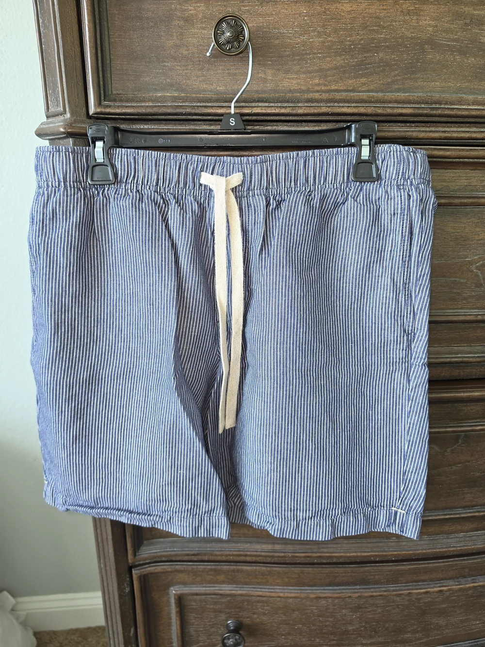Banana Republic Khaki Shorts with Blue-White Stripe Waistband